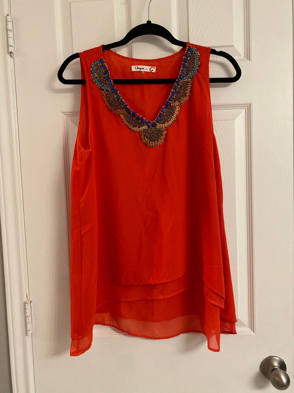 Umgee Artsy Beaded Statement V-Neck Tank Top Boho Festival Size Large